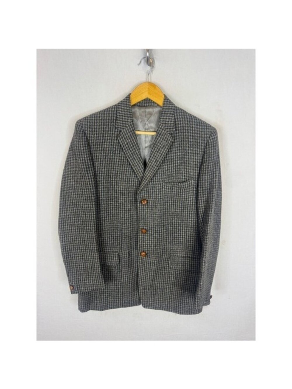 Vintage Kevin & Howlin Donegal Tweed Sport Coat Grey Houndstooth Wool 40S Irish
